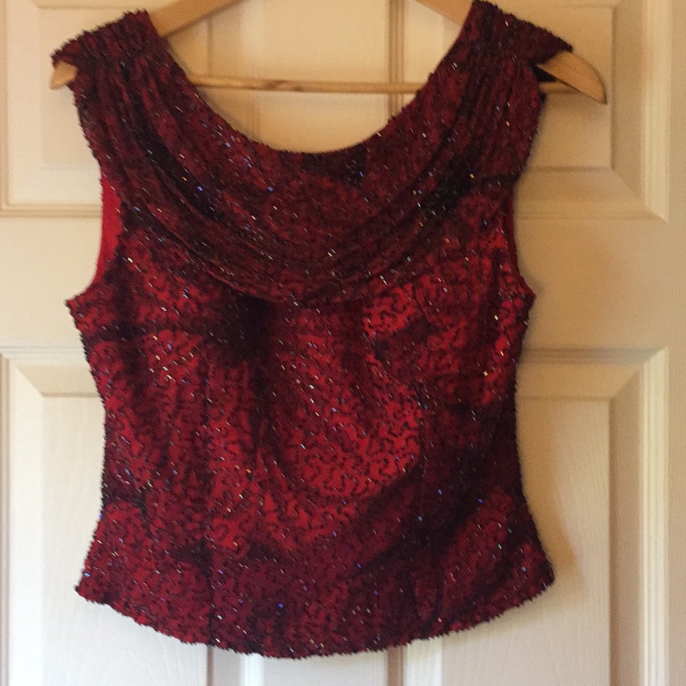 Deep red and black bead Silk top